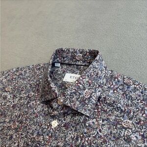 Eton Slim Shirt 15 38 Men's Button Up Long Sleeve Blue All Over Paisley Floral